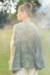 Shop_Nika 1.0_Green 100% Silk Organza Lined In Viscose Satin Embellished Myra Cape  _at_Aza_Fashions