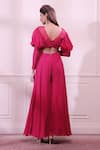 Shop_ISHA GUPTA TAYAL_Pink Georgette And Organza Cutdana, Dabka, Zardozi V Ruched Yoke Draped Jumpsuit _at_Aza_Fashions