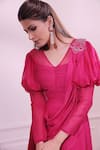 Buy_ISHA GUPTA TAYAL_Pink Georgette And Organza Cutdana, Dabka, Zardozi V Ruched Yoke Draped Jumpsuit _Online_at_Aza_Fashions