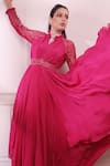 Isha Gupta Tayal_Pink Crepe Embroidered Cutdana High Neck Layered Anarkali _Online_at_Aza_Fashions