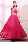 Buy_Isha Gupta Tayal_Pink Raw Silk Embroidered Cutdana Sweetheart Neck Flared Lehenga Set _at_Aza_Fashions