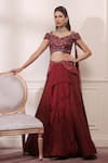 Buy_Isha Gupta Tayal_Red Raw Silk Embroidered Cutdana V Neck Draped Winged Blouse And Lehenga Set _at_Aza_Fashions