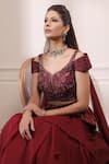 Buy_Isha Gupta Tayal_Red Raw Silk Embroidered Cutdana V Neck Draped Winged Blouse And Lehenga Set _Online_at_Aza_Fashions