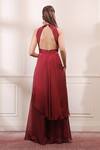 Shop_Isha Gupta Tayal_Red Silk Embroidered Cutdana Notched Lapel Asymmetric Kurta And Sharara Set _at_Aza_Fashions