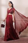 Buy_Isha Gupta Tayal_Red Silk Embroidered Cutdana Sweetheart Neck Pre-draped Saree With Blouse _at_Aza_Fashions