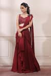 Isha Gupta Tayal_Red Silk Embroidered Cutdana Sweetheart Neck Pre-draped Saree With Blouse _Online_at_Aza_Fashions