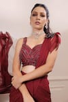 Buy_Isha Gupta Tayal_Red Silk Embroidered Cutdana Sweetheart Neck Pre-draped Saree With Blouse _Online_at_Aza_Fashions