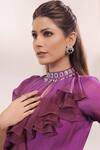 Buy_Isha Gupta Tayal_Purple Organza, Georgette Cutdana, Dabka, Flared Jumpsuit With Draped Choker _Online_at_Aza_Fashions