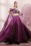 Buy_Isha Gupta Tayal_Purple Organza Embroidered Cutdana Plunge V Neck Multi Panelled Lehenga Set _at_Aza_Fashions