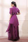 Shop_ISHA GUPTA TAYAL_Purple Silk, Organza Cutdana, Dabka, Zardozi V Neck Draped Kurta And Sharara Set _at_Aza_Fashions
