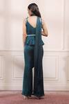 Shop_Isha Gupta Tayal_Green Pure Satin Embroidered Cutdana V Draped Peplum And Bell Bottom Pant Set _at_Aza_Fashions