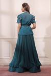 Shop_Isha Gupta Tayal_Green Georgette Embroidered Cutdana Kimono Lapel Collar Pleated Sharara And Set _at_Aza_Fashions