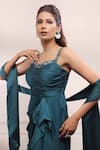 Buy_Isha Gupta Tayal_Green Pure Satin Embroidered Cutdana Sweetheart Neck Draped Dress With Stole _Online_at_Aza_Fashions