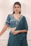 Isha Gupta Tayal_Green Georgette And Silk Embroidered Layered Lehenga Set With Draped Dupatta _Online_at_Aza_Fashions