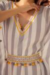 Shop_Sureena Chowdhri_Grey Muslin Sesame Soft Serve Striped Kaftan With Belt_Online_at_Aza_Fashions
