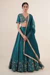 Buy_Rashi Jain_Green Chanderi Embroidered Floral Motifs V Neck Lehenga Set _at_Aza_Fashions