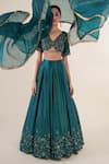 Buy_Rashi Jain_Green Chanderi Embroidered Floral Motifs V Neck Lehenga Set _Online_at_Aza_Fashions