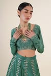 Rashi Jain_Green Chanderi Embroidered Leaf Motifs V Neck Lehenga Set _at_Aza_Fashions