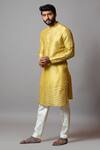 Buy_PAARSH_Yellow Bam Silk, Malai Cotton Kantha Elkhorn Full Sleeve Kurta Set _at_Aza_Fashions