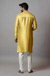 Shop_PAARSH_Yellow Bam Silk, Malai Cotton Kantha Elkhorn Full Sleeve Kurta Set _at_Aza_Fashions