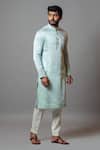Buy_PAARSH_Blue Linen Satin, Malai Cotton Floral Ripple Kurta Set _at_Aza_Fashions