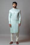 PAARSH_Blue Linen Satin, Malai Cotton Floral Ripple Kurta Set _Online_at_Aza_Fashions