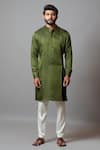 Buy_PAARSH_Green Linen Satin, Malai Cotton Yami Kurta Set_at_Aza_Fashions