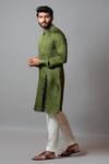 PAARSH_Green Linen Satin, Malai Cotton Yami Kurta Set_Online_at_Aza_Fashions