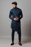 Buy_Paarsh_Blue Linen Satin Plain Rogue Wave Pintuck Kurta Set _at_Aza_Fashions