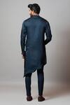 Shop_Paarsh_Blue Linen Satin Plain Rogue Wave Pintuck Kurta Set _at_Aza_Fashions