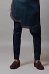 Buy_Paarsh_Blue Linen Satin Plain Rogue Wave Pintuck Kurta Set _Online_at_Aza_Fashions