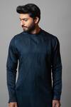 Shop_Paarsh_Blue Linen Satin Plain Rogue Wave Pintuck Kurta Set _Online_at_Aza_Fashions