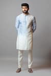 Paarsh_Blue Bam Silk Embroidered Mirror Horizon Kurta Set _Online_at_Aza_Fashions