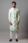 Buy_Paarsh_Green Raw Silk Embroidered Floral Rajasva Sherwani Set _at_Aza_Fashions