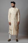 Buy_Paarsh_White Raw Silk Embroidered Floral Shaasak Sherwani Set _at_Aza_Fashions