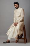 Buy_Paarsh_White Raw Silk Embroidered Floral Shaasak Sherwani Set _Online_at_Aza_Fashions