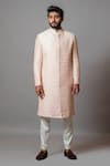 Buy_Paarsh_Pink Raw Silk Embroidered Bel Patra Aseem Sherwani Set _at_Aza_Fashions