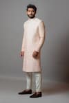 Paarsh_Pink Raw Silk Embroidered Bel Patra Aseem Sherwani Set _Online_at_Aza_Fashions