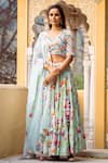 Buy_Rivaaj Clothing_Blue Cotton Silk Floral Print Lehenga Set_at_Aza_Fashions