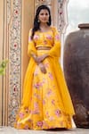 Buy_Rivaaj Clothing_Yellow Satin Floral Print Lehenga Set_at_Aza_Fashions