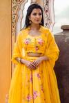 Shop_Rivaaj Clothing_Yellow Satin Floral Print Lehenga Set_Online_at_Aza_Fashions