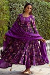 Buy_Rivaaj Clothing_Purple Cotton Silk And Chanderi Print & Embroidery Floral Anarkali Set _at_Aza_Fashions