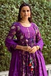 Rivaaj Clothing_Purple Cotton Silk And Chanderi Print & Embroidery Floral Anarkali Set _at_Aza_Fashions