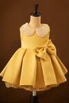 Shop_Ba Ba Baby clothing co_Yellow Satin Embroidered Bead Work Peter Pan Bow Dress _at_Aza_Fashions