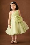 Buy_BA BA Baby Clothing CO_Green Viscose Organza Pleats Tinker Bell One Shoulder Dress_at_Aza_Fashions