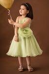 Shop_BA BA Baby Clothing CO_Green Viscose Organza Pleats Tinker Bell One Shoulder Dress_at_Aza_Fashions