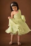 BA BA Baby Clothing CO_Green Viscose Organza Pleats Tinker Bell One Shoulder Dress_Online_at_Aza_Fashions