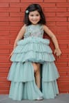 Buy_Ba Ba Baby clothing co_Blue Viscose Organza Embroidered Thread Work Elsa Tiered Asymmetric Gown_at_Aza_Fashions