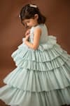 Ba Ba Baby clothing co_Blue Viscose Organza Embroidered Thread Work Elsa Tiered Asymmetric Gown_Online_at_Aza_Fashions