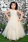 Buy_BA BA Baby Clothing CO_White Taffeta, Viscose Organza, Butte Crepe And Layer Pearl Waves Embroidered Gown_at_Aza_Fashions